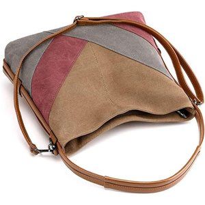 Canvas Handbag Striped Lattice Cross Body Shoulder Purse Bag Tote-Handbag